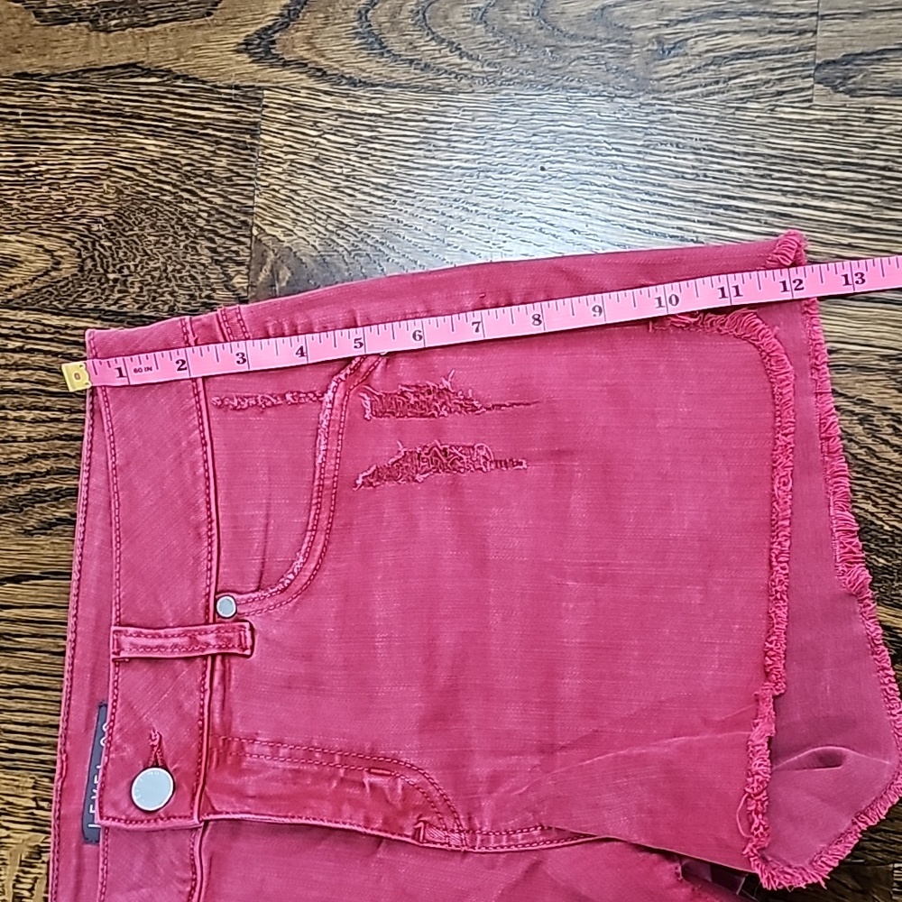 LEVEL 99 Adelynn Side Slit Tulip Red Distressed Denim Short - Picture 8 of 12